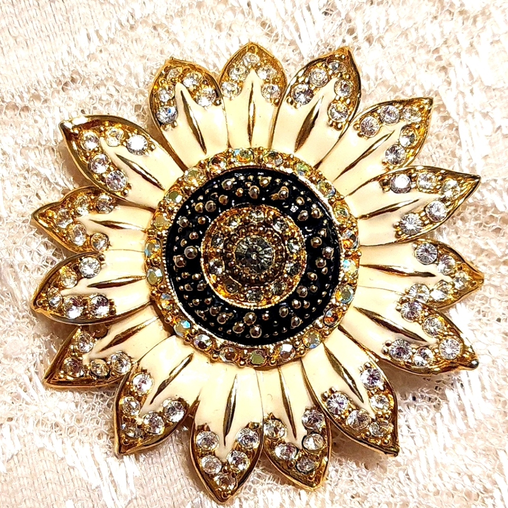 LNC! Signed St. John's Sunflower Brooch 50's-60's